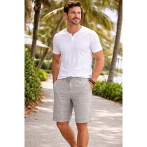 Benson Mens Makame Pilina 100% Linen Shorts Flat Front Casual Lightweight NWT 34